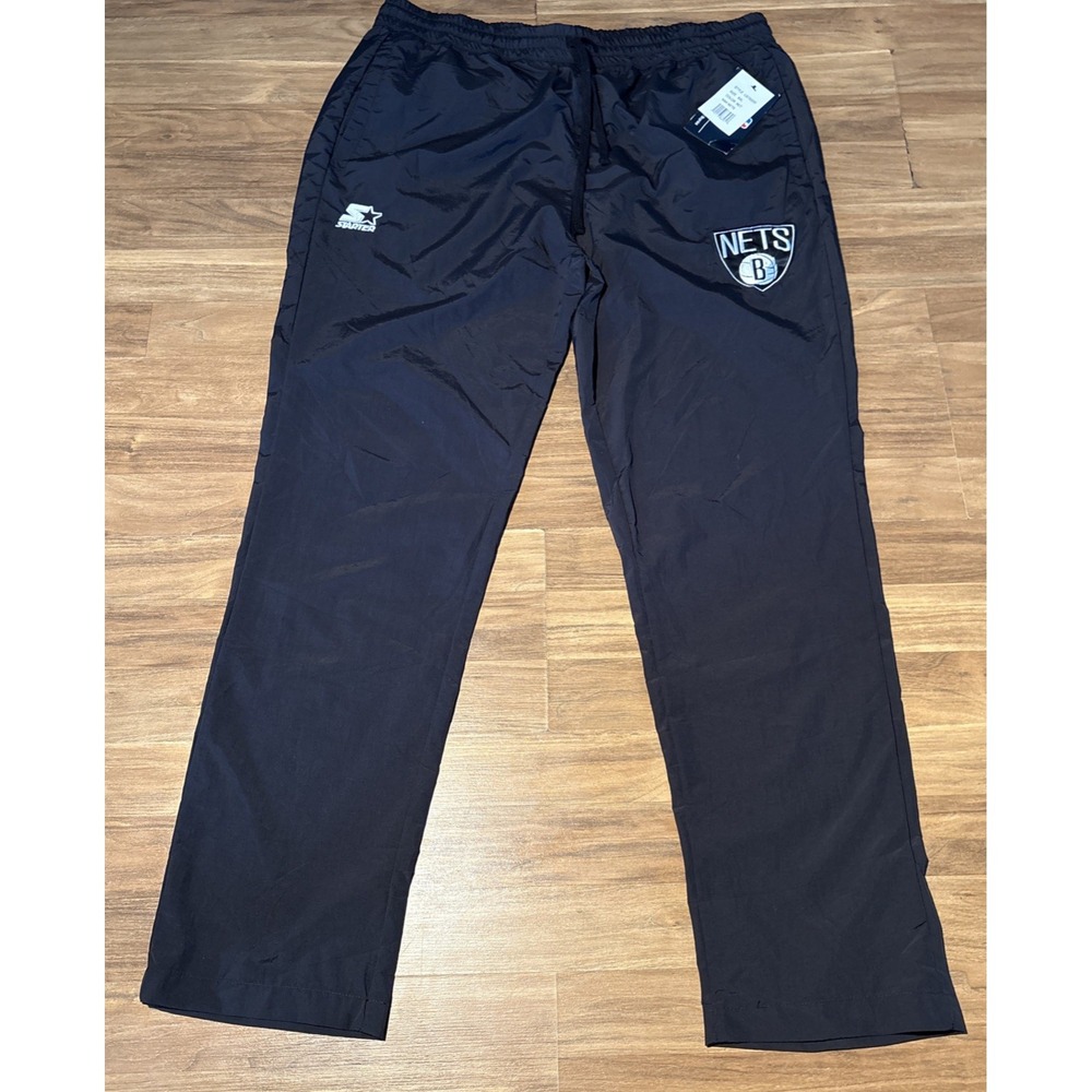Starter Brooklyn Nets NBA Wind Pants Mens XXL Black Nylon Track Pants LS730200